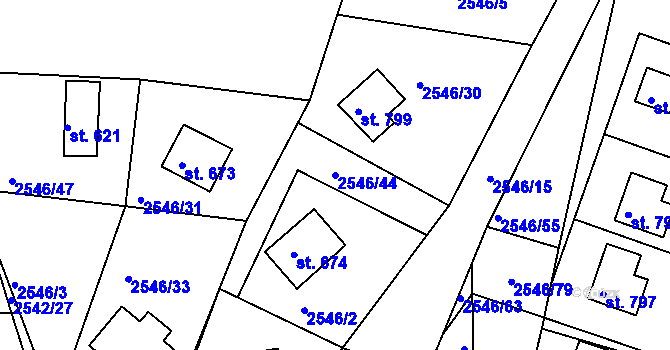 Parcela st. 2546/44 v KÚ Rusava, Katastrální mapa