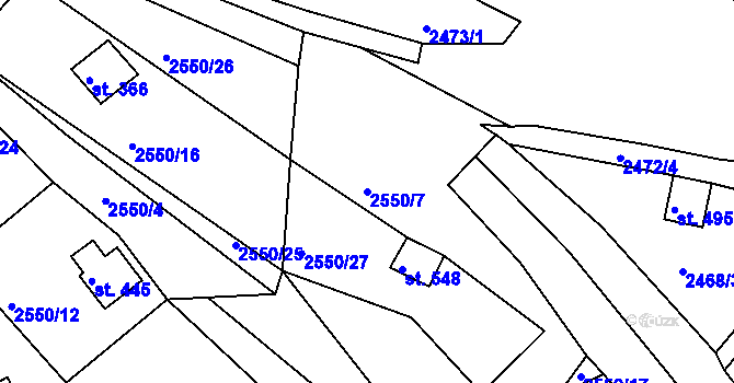 Parcela st. 2550/7 v KÚ Rusava, Katastrální mapa