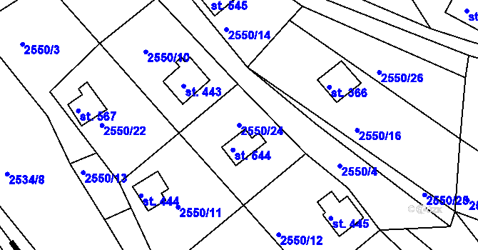 Parcela st. 2550/24 v KÚ Rusava, Katastrální mapa