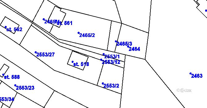 Parcela st. 2553/1 v KÚ Rusava, Katastrální mapa