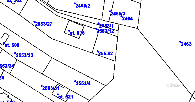 Parcela st. 2553/2 v KÚ Rusava, Katastrální mapa