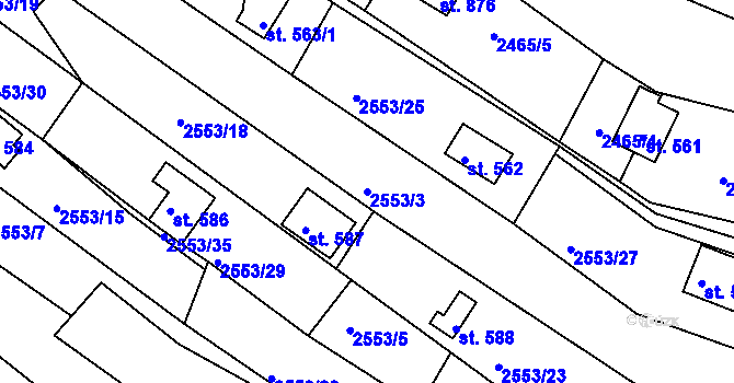 Parcela st. 2553/3 v KÚ Rusava, Katastrální mapa
