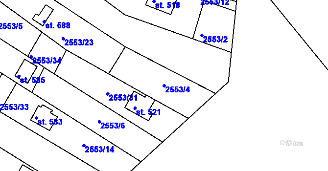 Parcela st. 2553/4 v KÚ Rusava, Katastrální mapa