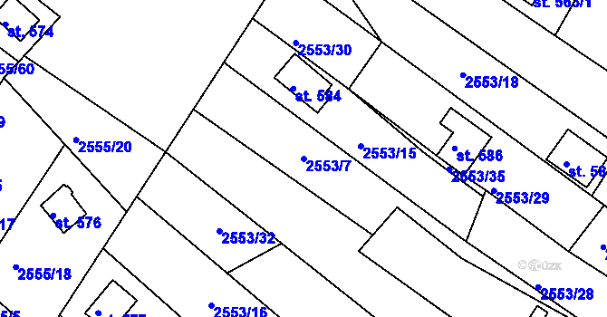 Parcela st. 2553/7 v KÚ Rusava, Katastrální mapa