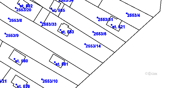 Parcela st. 2553/14 v KÚ Rusava, Katastrální mapa