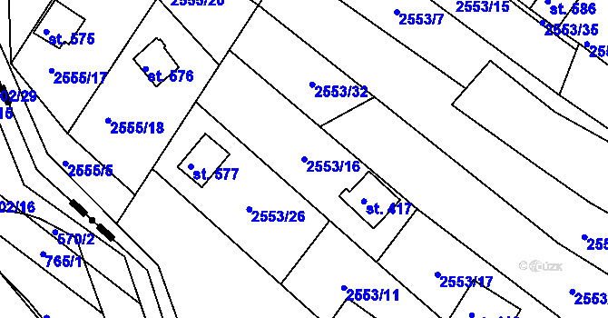 Parcela st. 2553/16 v KÚ Rusava, Katastrální mapa