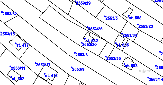 Parcela st. 2553/20 v KÚ Rusava, Katastrální mapa