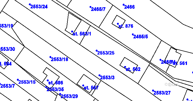 Parcela st. 2553/25 v KÚ Rusava, Katastrální mapa
