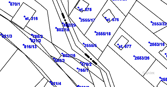 Parcela st. 2555/5 v KÚ Rusava, Katastrální mapa