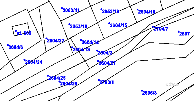 Parcela st. 2604/2 v KÚ Rusava, Katastrální mapa