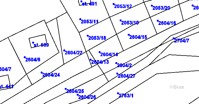 Parcela st. 2604/14 v KÚ Rusava, Katastrální mapa