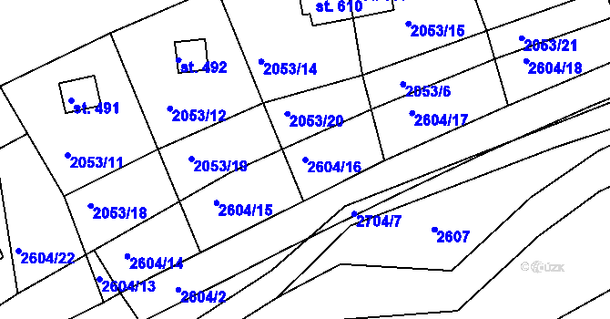 Parcela st. 2604/16 v KÚ Rusava, Katastrální mapa