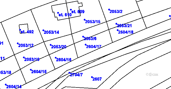 Parcela st. 2604/17 v KÚ Rusava, Katastrální mapa