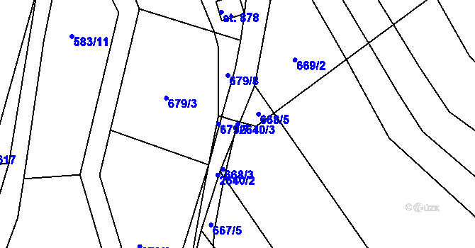 Parcela st. 2640/3 v KÚ Rusava, Katastrální mapa
