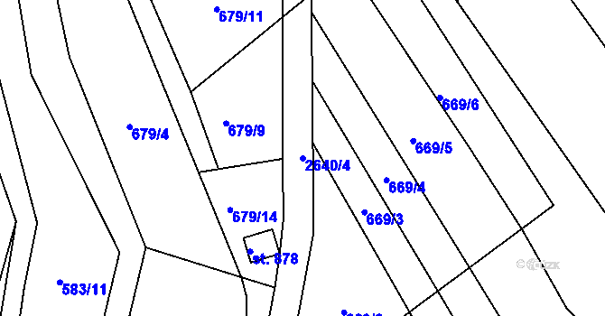 Parcela st. 2640/4 v KÚ Rusava, Katastrální mapa