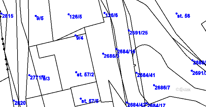 Parcela st. 2686/3 v KÚ Rusava, Katastrální mapa