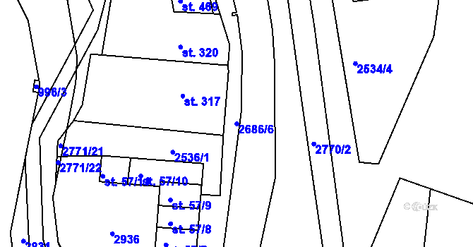 Parcela st. 2686/6 v KÚ Rusava, Katastrální mapa