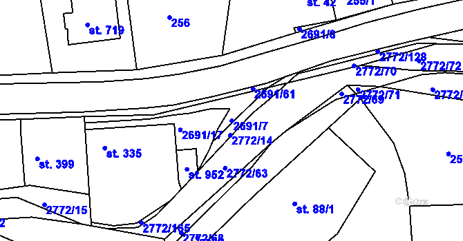 Parcela st. 2691/7 v KÚ Rusava, Katastrální mapa