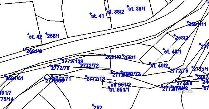 Parcela st. 2691/9 v KÚ Rusava, Katastrální mapa