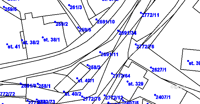 Parcela st. 2691/11 v KÚ Rusava, Katastrální mapa