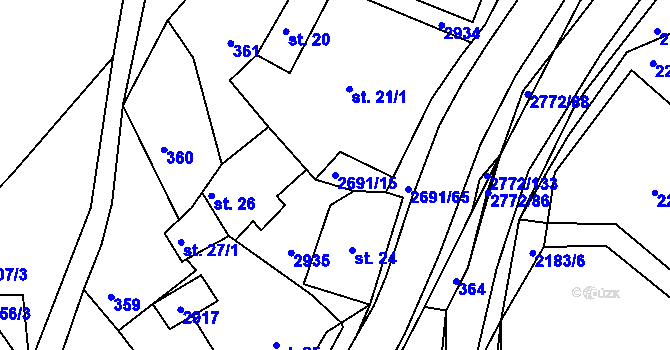 Parcela st. 2691/15 v KÚ Rusava, Katastrální mapa