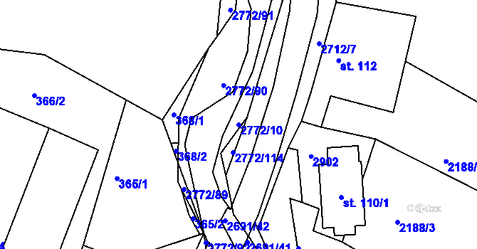 Parcela st. 2772/10 v KÚ Rusava, Katastrální mapa