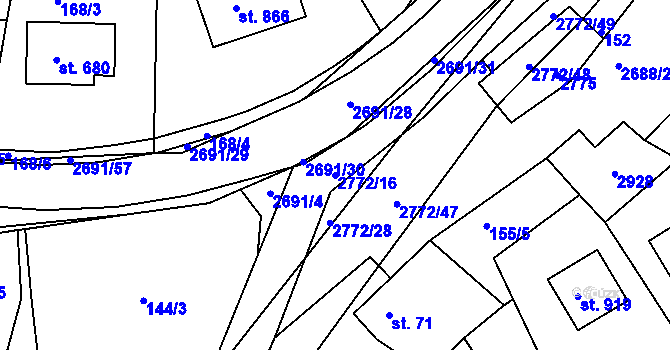 Parcela st. 2772/16 v KÚ Rusava, Katastrální mapa