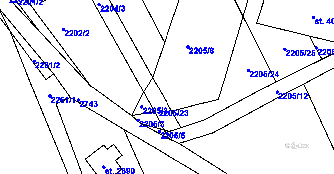 Parcela st. 2205/6 v KÚ Rusava, Katastrální mapa