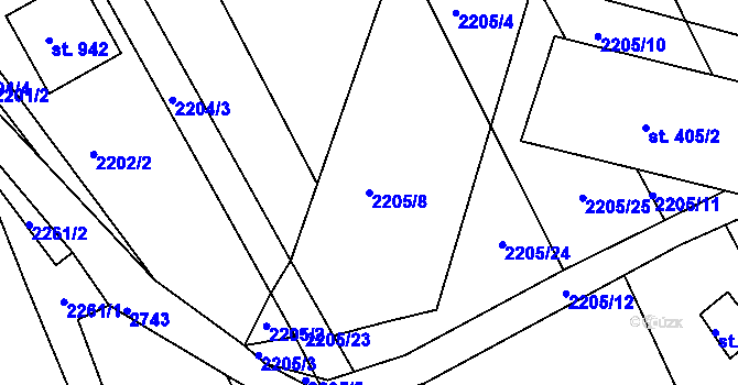 Parcela st. 2205/8 v KÚ Rusava, Katastrální mapa