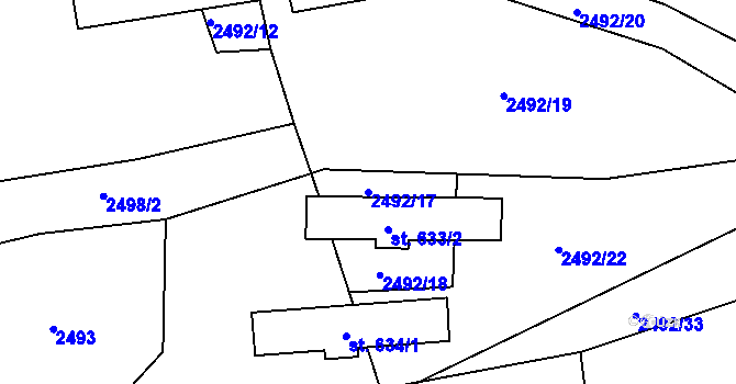 Parcela st. 2492/17 v KÚ Rusava, Katastrální mapa