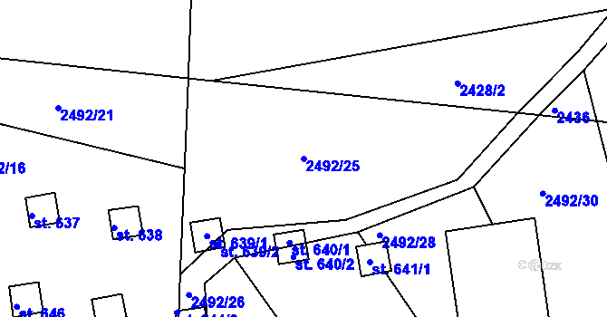 Parcela st. 2492/25 v KÚ Rusava, Katastrální mapa