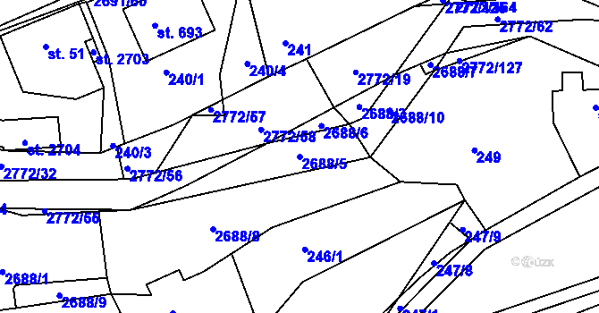 Parcela st. 2688/5 v KÚ Rusava, Katastrální mapa