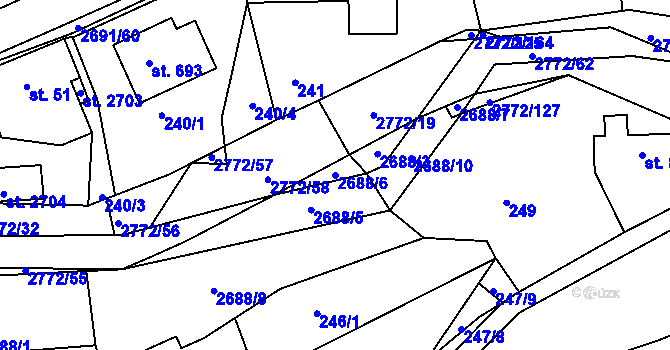 Parcela st. 2688/6 v KÚ Rusava, Katastrální mapa