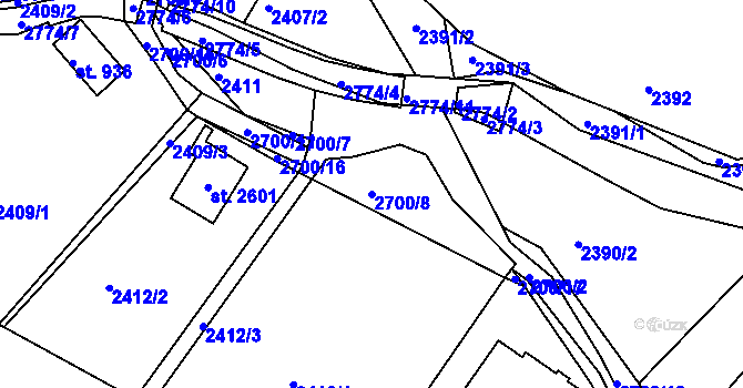 Parcela st. 2700/8 v KÚ Rusava, Katastrální mapa