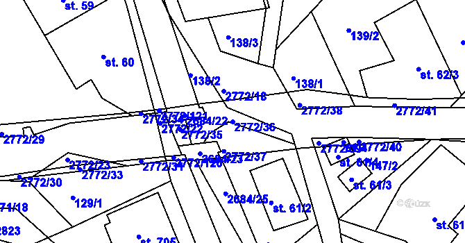 Parcela st. 2772/36 v KÚ Rusava, Katastrální mapa