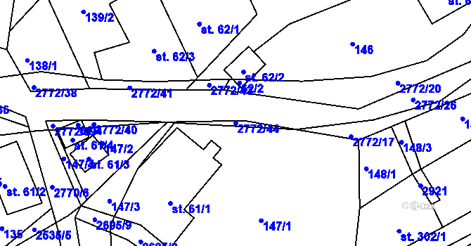Parcela st. 2772/44 v KÚ Rusava, Katastrální mapa