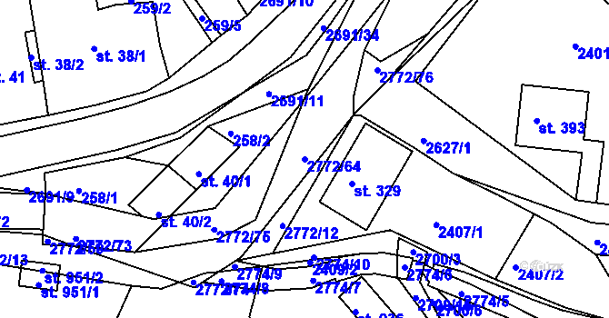 Parcela st. 2772/64 v KÚ Rusava, Katastrální mapa