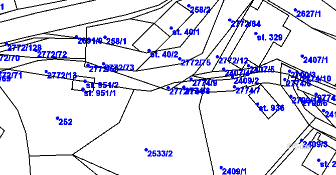 Parcela st. 2772/74 v KÚ Rusava, Katastrální mapa