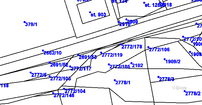 Parcela st. 2772/119 v KÚ Rusava, Katastrální mapa