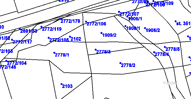 Parcela st. 2778/3 v KÚ Rusava, Katastrální mapa