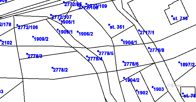 Parcela st. 2778/5 v KÚ Rusava, Katastrální mapa
