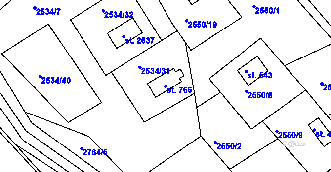 Parcela st. 766 v KÚ Rusava, Katastrální mapa