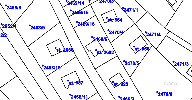Parcela st. 2602 v KÚ Rusava, Katastrální mapa