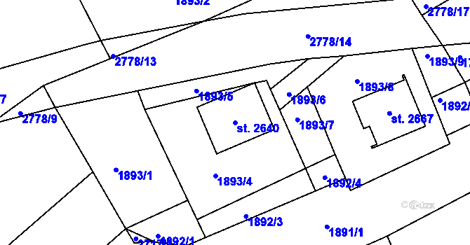 Parcela st. 2640 v KÚ Rusava, Katastrální mapa