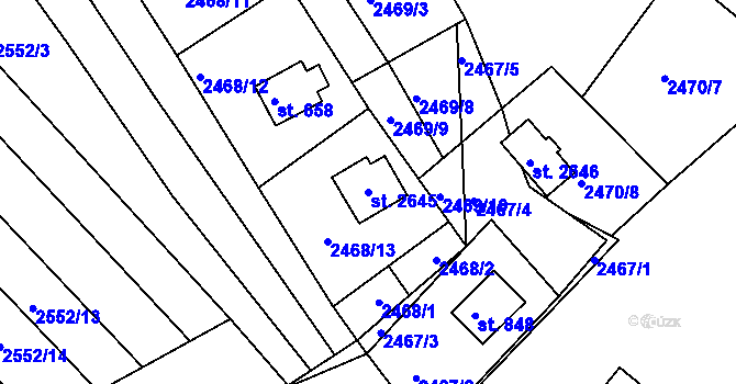 Parcela st. 2645 v KÚ Rusava, Katastrální mapa