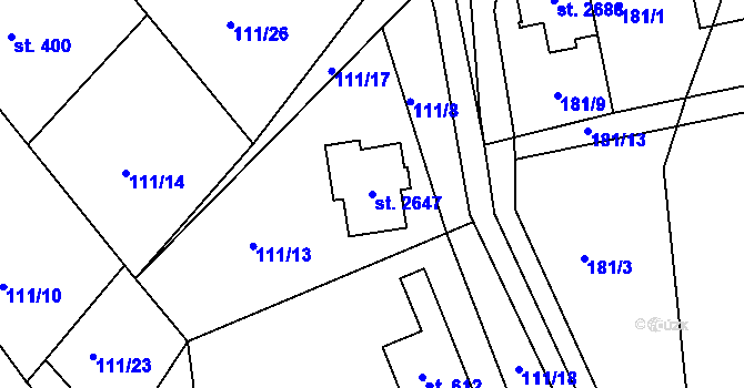 Parcela st. 2647 v KÚ Rusava, Katastrální mapa