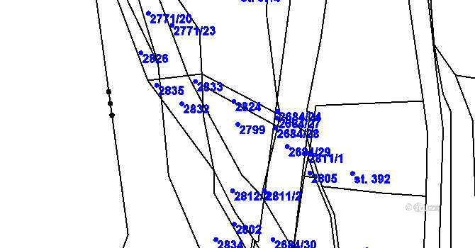Parcela st. 2799 v KÚ Rusava, Katastrální mapa