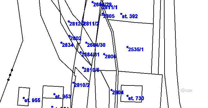 Parcela st. 2806 v KÚ Rusava, Katastrální mapa