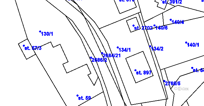 Parcela st. 2684/21 v KÚ Rusava, Katastrální mapa