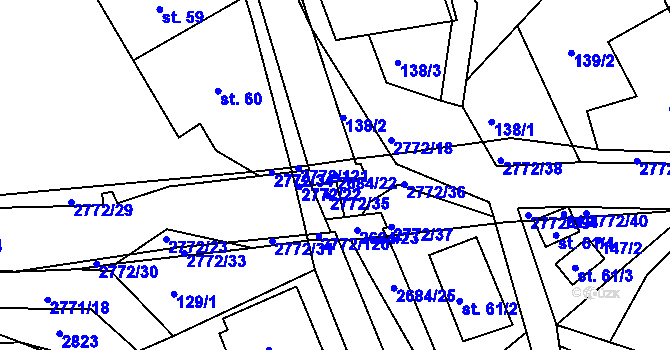 Parcela st. 2684/22 v KÚ Rusava, Katastrální mapa